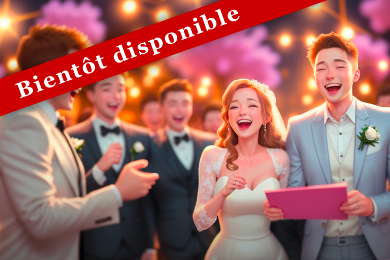 Image représentant un couple de mariés lors de leur cérémonie et reception participant à des jeux animer par un animateur professionnel de Diversi0n.