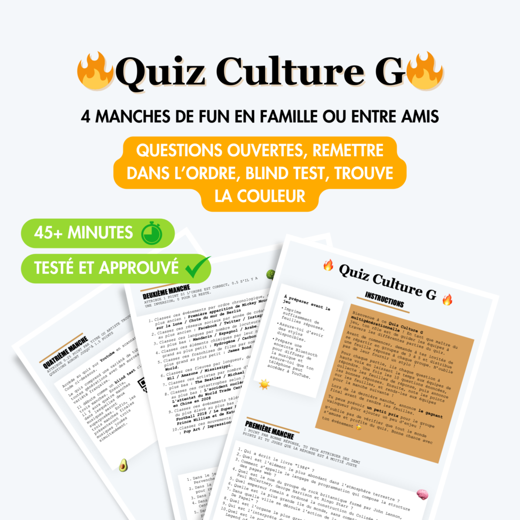 Kit complet de quiz multigénérationnel prêt à imprimer pour jeu question entre amis anniversaire