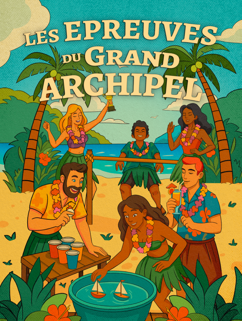 Participants jouant aux Épreuves du Grand Archipel, une animation d'olympiades inspirée de Koh-Lanta pour sortie d'entreprise, team building, anniversaire, EVG et EVJF en Suisse romande.